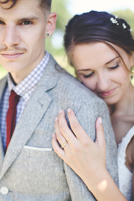 close-up bride and groom portrait