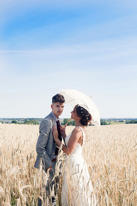 bride and groom in swedish field