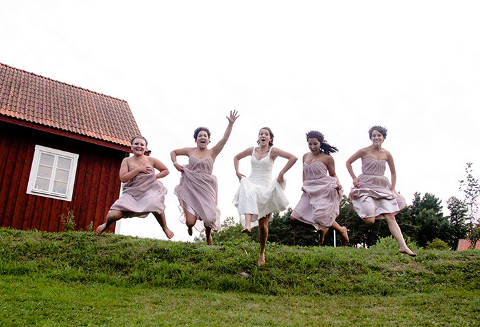 bridal party jumping