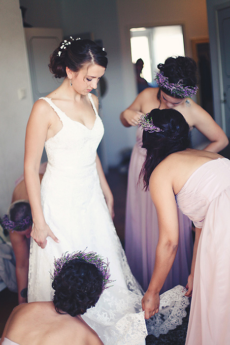 bride getting dressed