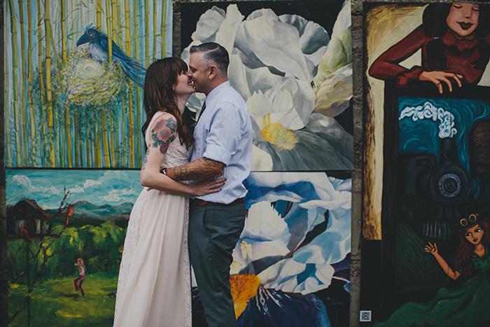 bride and groom kissing