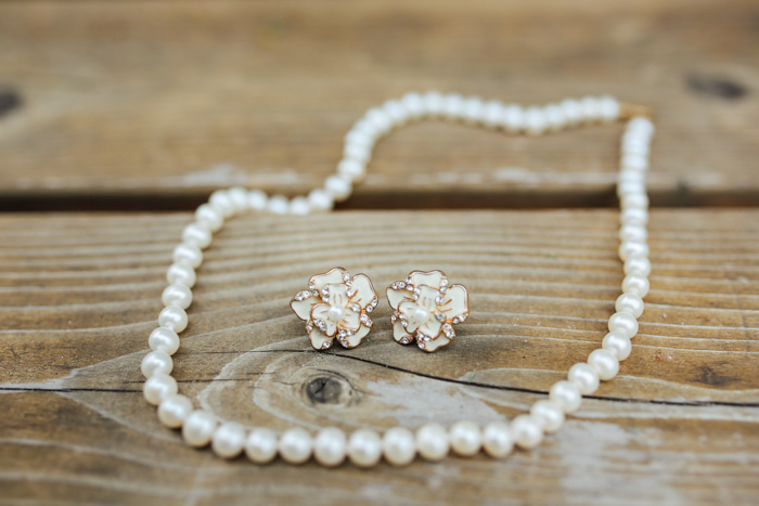 pearl necklace and earrings
