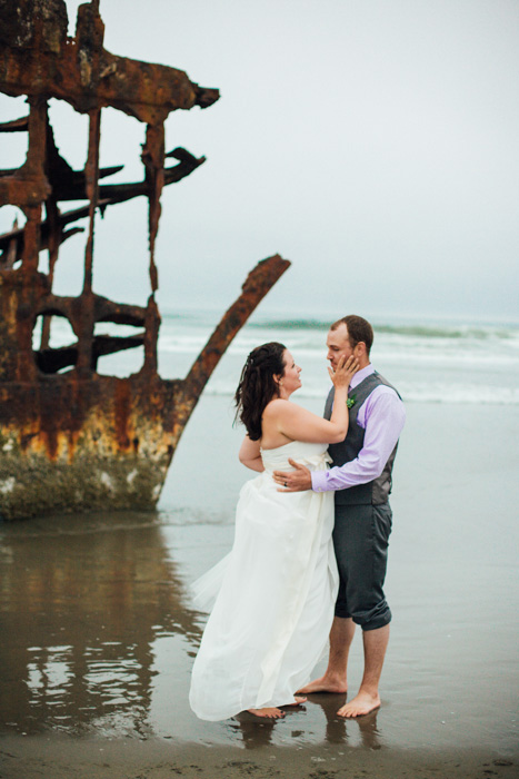 bride and groom portrait on the beach