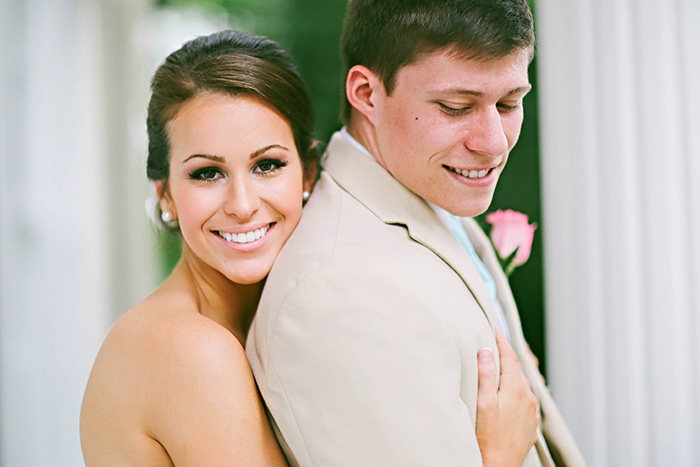 bride and groom embracing