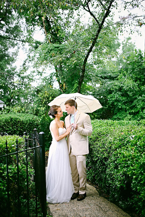 bride and groom portrait under umbrella