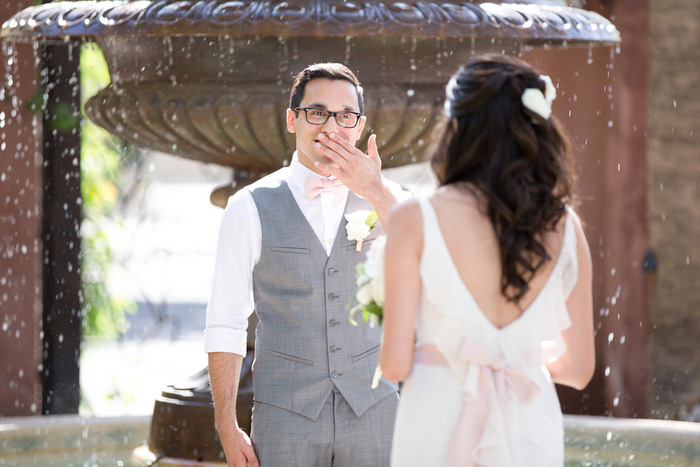 bride and groom first look