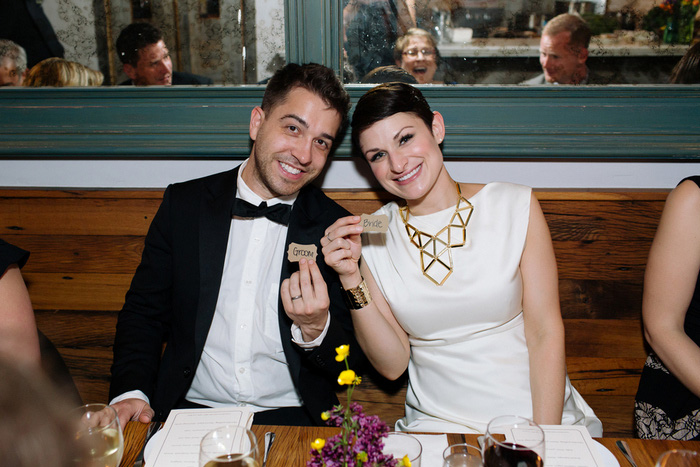 bride and groom with name cards