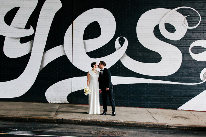 bride and groom kissing