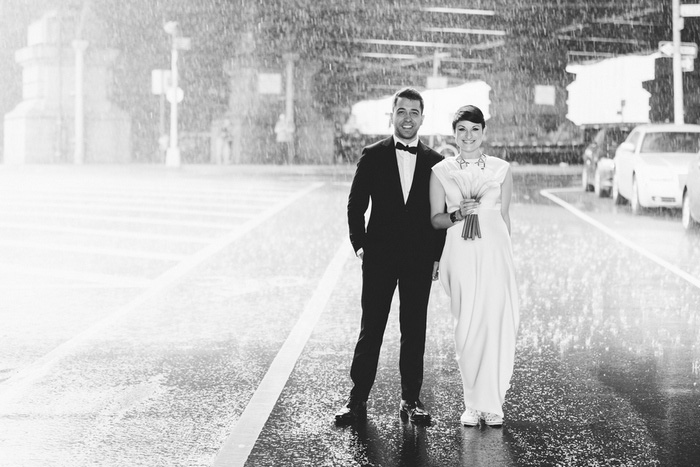 wedding portrait in the rain