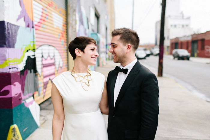 bride and groom portrait on Brooklyn street