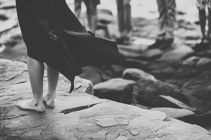 barefoot bride at wedding ceremony