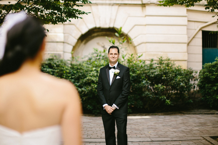 bride and groom first look