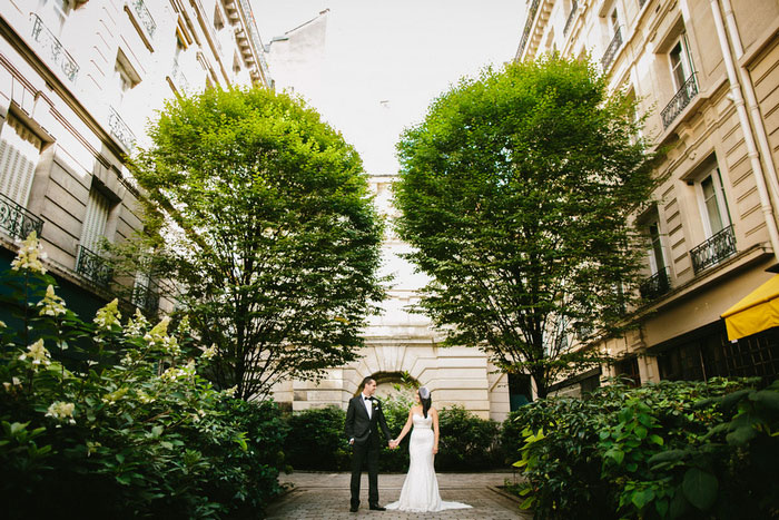 bride and groom portrait in Paris