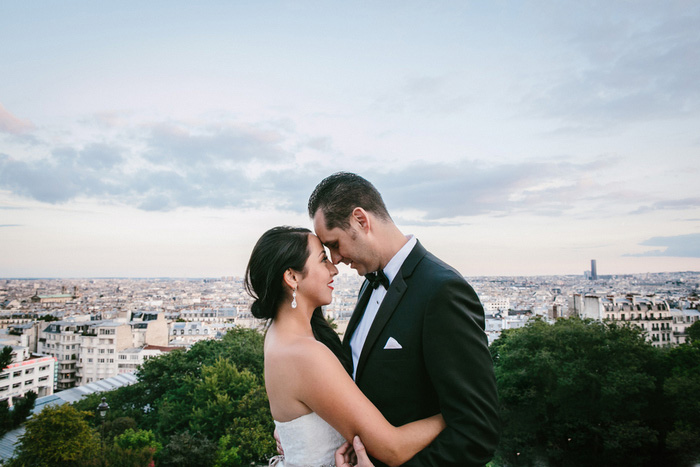 bride and groom portrait in Paris