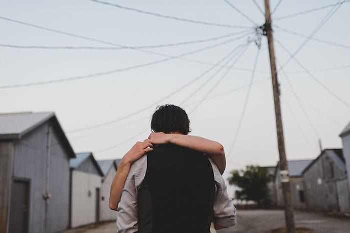 bride embracing groom