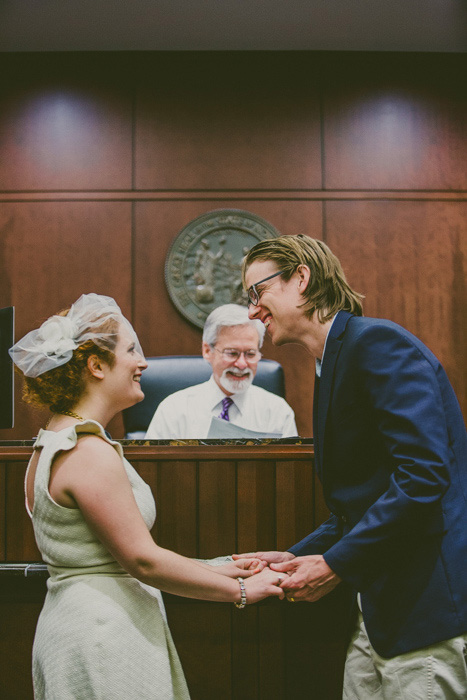 bride and groom eloping at courthouse