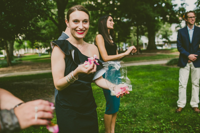 maid of honor with rose petals