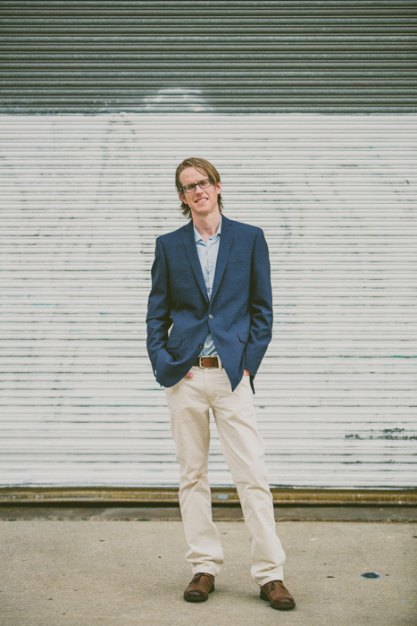 groom in khakis and navy blazer