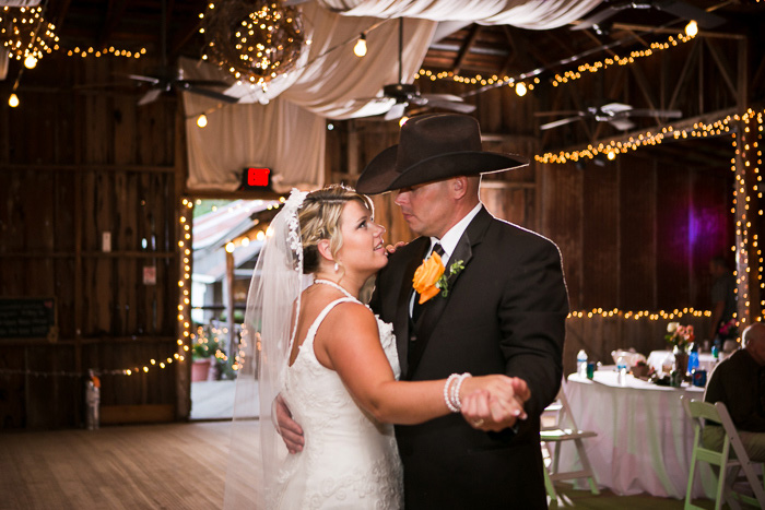 bride and groom dancing