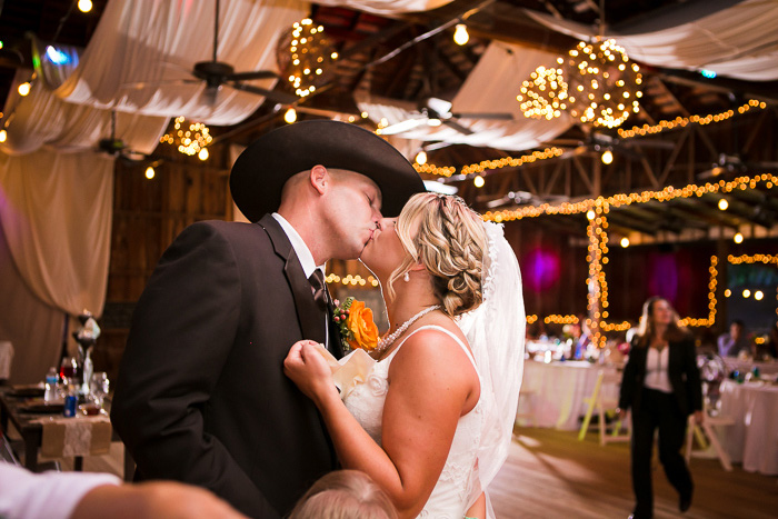 bride and groom kissing