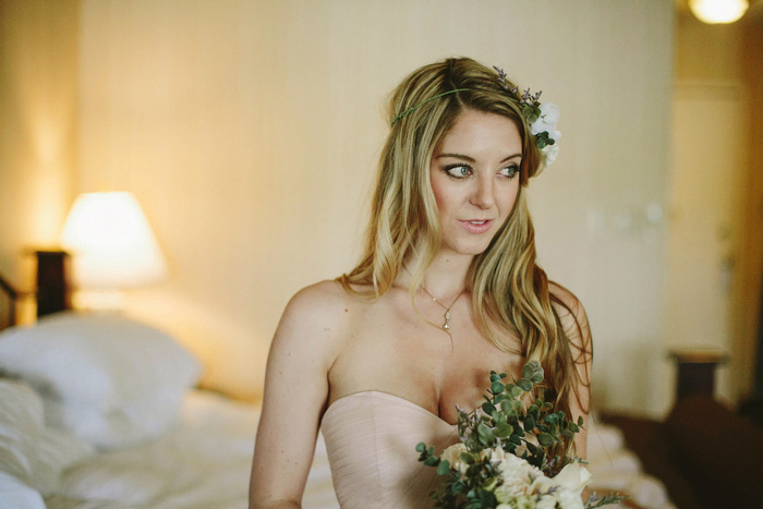 bride in hotel room