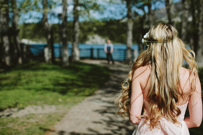 bride and groom first look