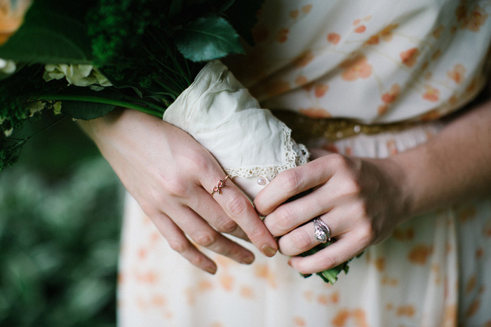 detail of bride's bouquet wrap