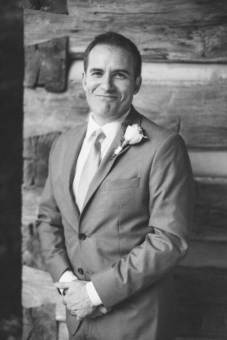 black and white groom portrait