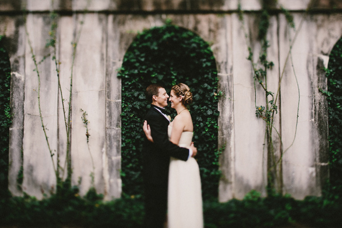 bride and groom hugging