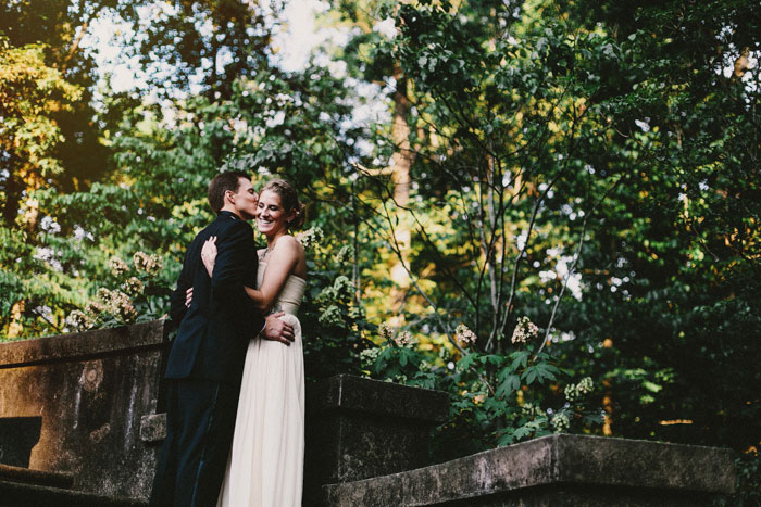 bride and groom hugging