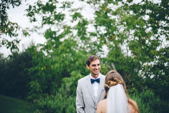 bride and groom first look