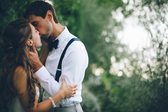 bride and groom kissing