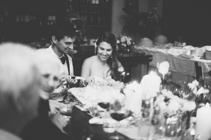 bride and groom at dinner