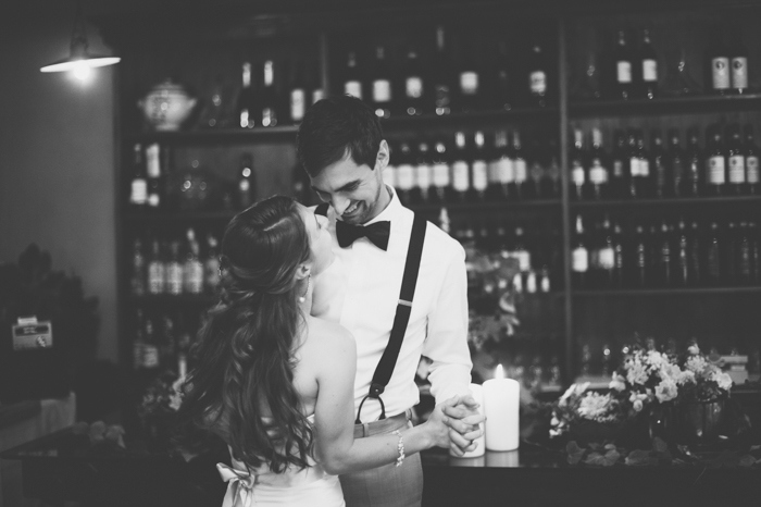 bride and groom dancing