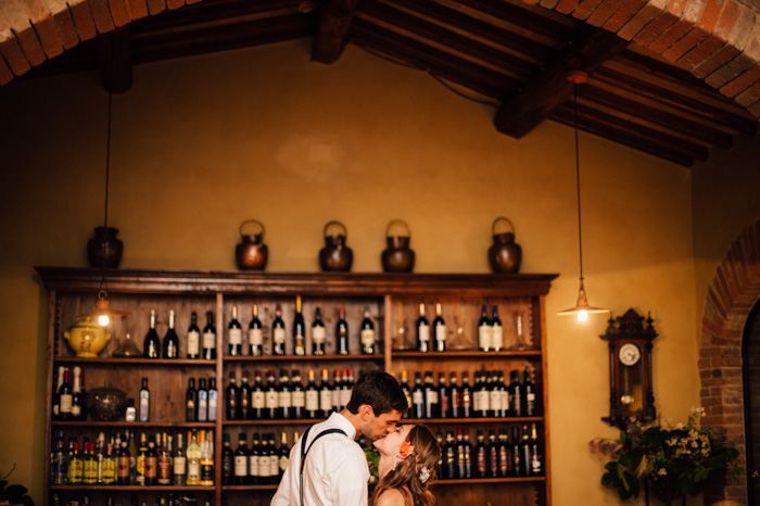 bride and groom kissing