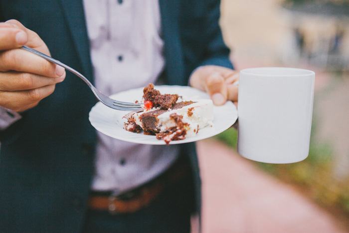 wedding guest with cake