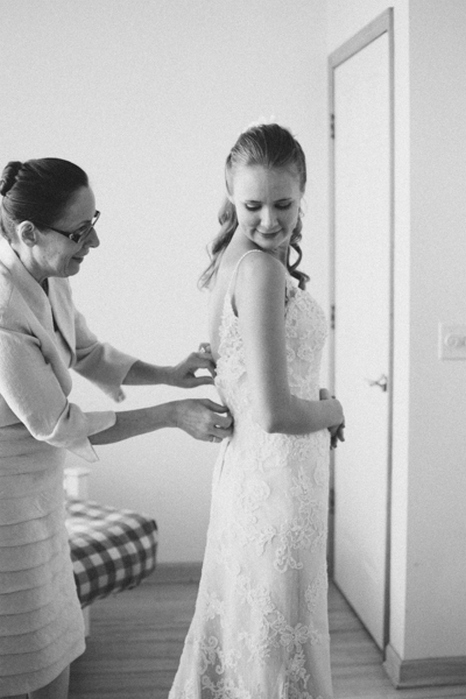 bride getting dressed