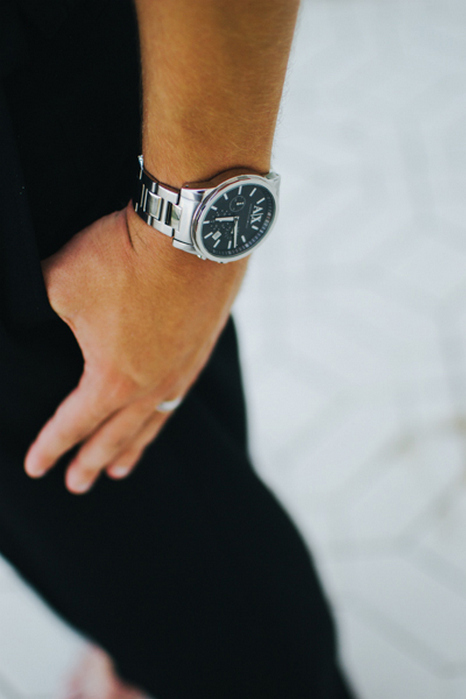 close-up of groom's watch