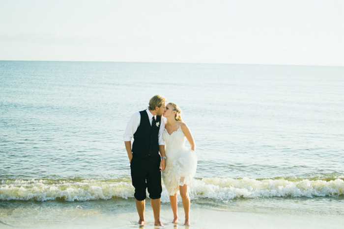 bride and groom on the beach