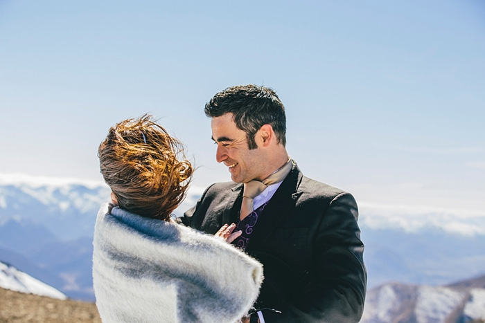 wedding portrait on windy mountain