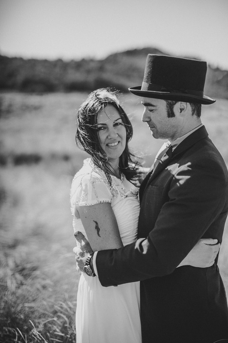 bride and groom embracing