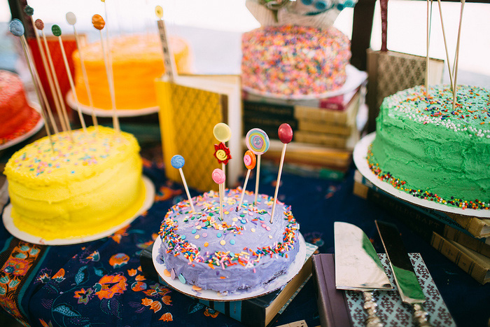 multi-colored wedding cakes