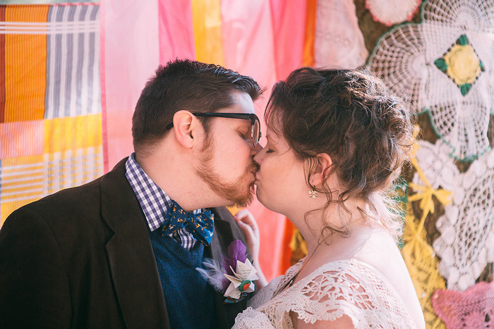 bride and groom kissing