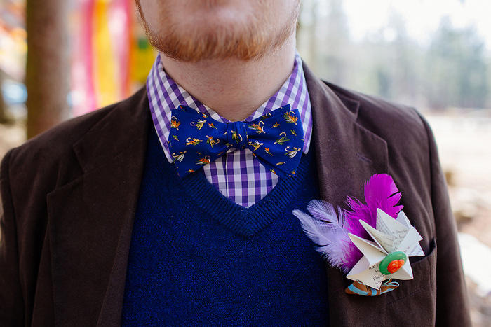 groom with colorful boutonniere