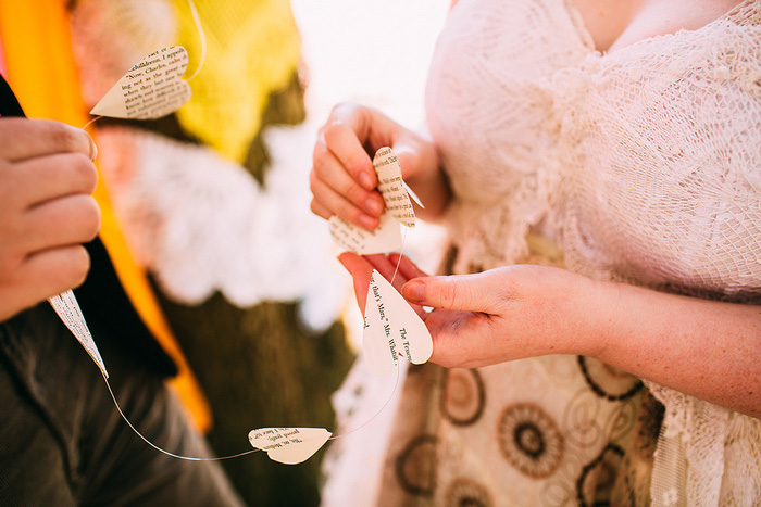 bride wit DIY heart garland