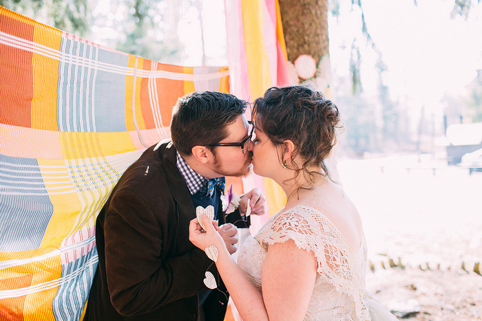 bride and groom kissing