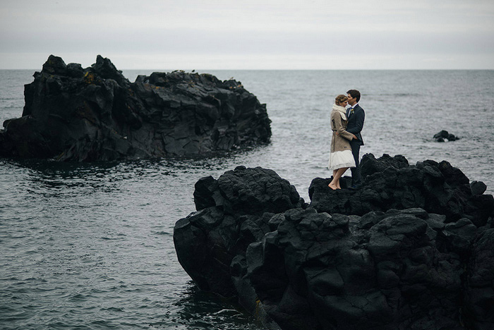 Iceland wedding portrait by the ocean