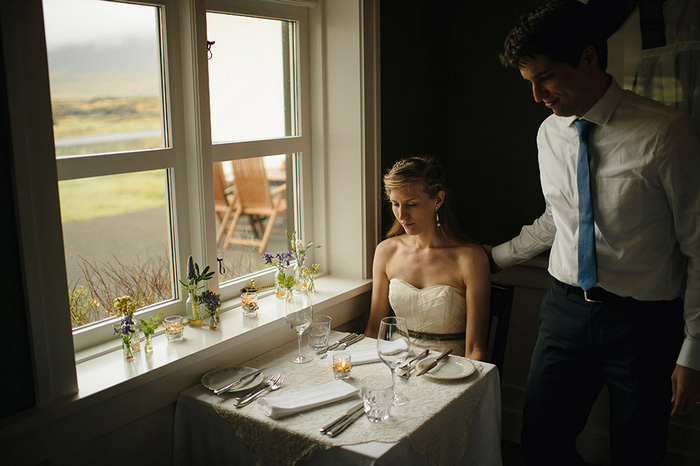 bride and groom at restaurant