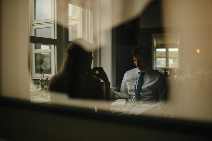 bride and groom at restaurant