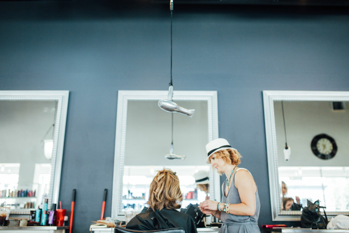 bride in salon chair